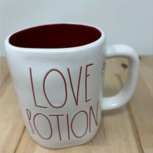 Rae Dunn LOVE POTION Mug Ceramic Double Sided with Red Interior and Black LL New